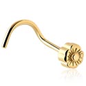 Nose Jewellery & Septums, Curved nose stud (surgical steel, gold, shiny finish) with flower attachment, Gold Plated Surgical Steel 316L