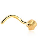 Nose Jewellery & Septums, Curved nose stud (surgical steel, gold, shiny finish) with shell design, Gold Plated Surgical Steel 316L