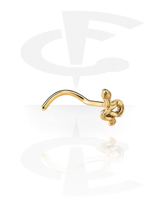 Nosovky a kroužky do nosu, Zahnutá nosovka (chirurgická ocel, zlatá, lesklý povrch) s designem had, Pozlacená chirurgická ocel 316L