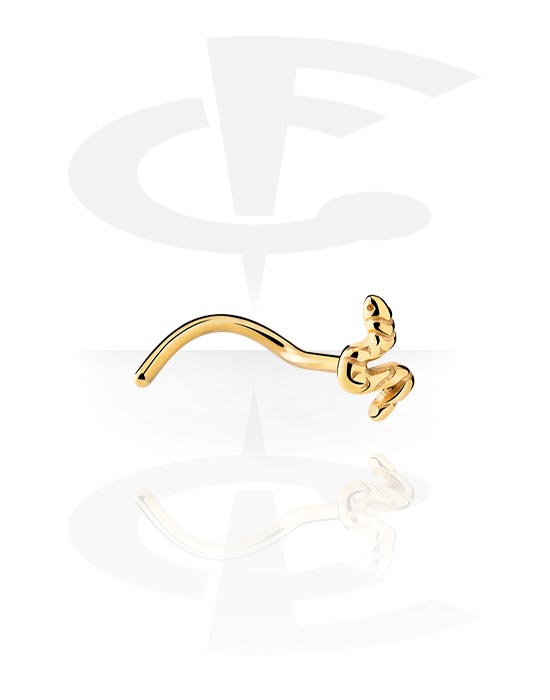 Nose Jewelry & Septums, Curved nose stud (surgical steel, gold, shiny finish) with snake design, Gold Plated Surgical Steel 316L