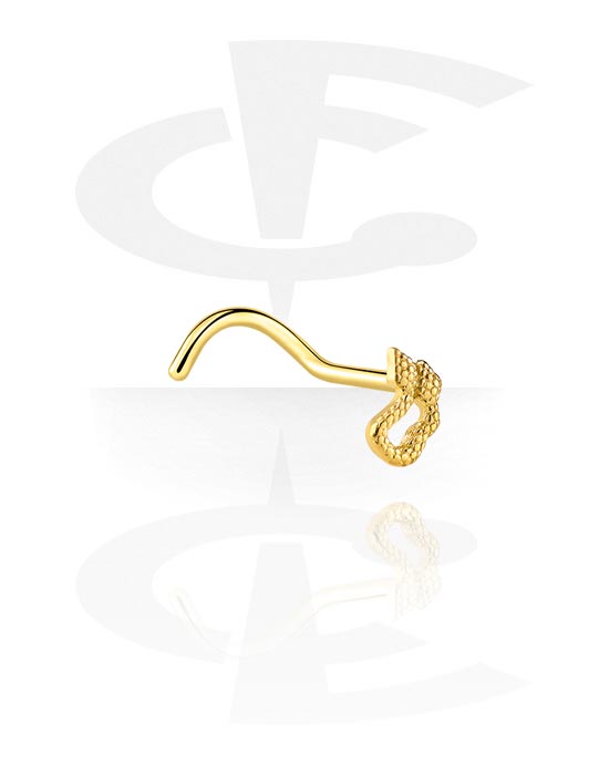 Nose Jewellery & Septums, Curved nose stud (surgical steel, gold, shiny finish) with snake design, Gold Plated Surgical Steel 316L