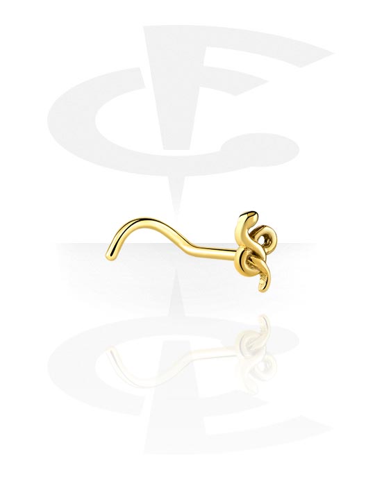 Nosovky a krúžky do nosa, Zahnutá nosovka (chirurgická oceľ, zlatá, lesklý povrch) s dizajnom had, Pozlátená chirurgická oceľ 316L