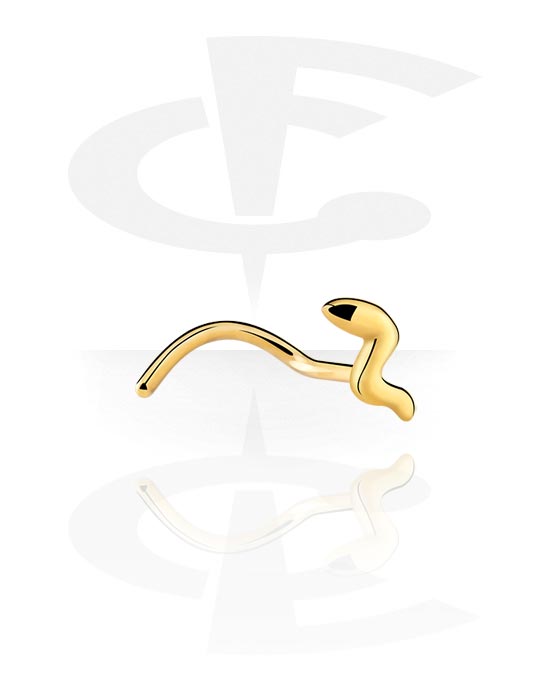 Nose Jewellery & Septums, Curved nose stud (surgical steel, gold, shiny finish) with snake design, Gold Plated Surgical Steel 316L