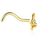 Næsesmykker og septums, Buet næsestud (kirurgisk stål, guld, blank finish) med slangemotiv og Krystalsten, Forgyldt kirurgisk stål 316L