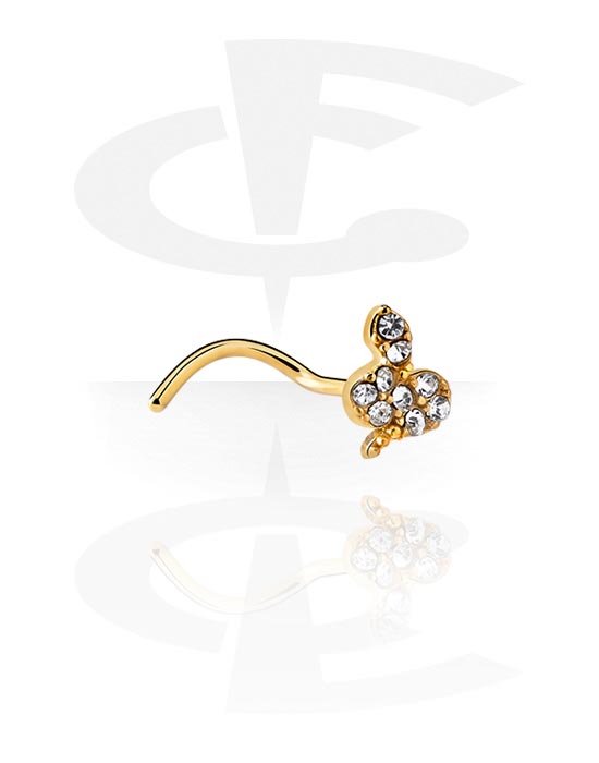 Nose Jewellery & Septums, Curved nose stud (surgical steel, gold, shiny finish) with snake design and crystal stones, Gold Plated Surgical Steel 316L