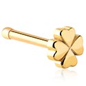 Nosovky a krúžky do nosa, Rovná nosovka (chirurgická oceľ, zlatá, lesklý povrch) s Motív štvorlístok, Pozlátená chirurgická oceľ 316L