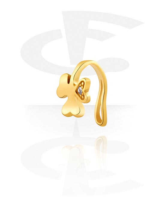 Fake Piercings, Nose Cuff with cloverleaf design, Gold Plated Surgical Steel 316L