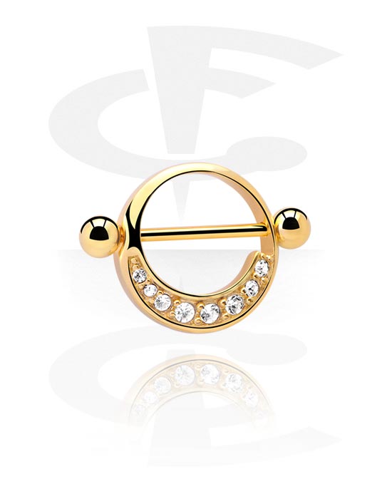 Piercingové šperky do bradavky, Štít pro bradavky s krystalovými kamínky, Pozlacená chirurgická ocel 316L