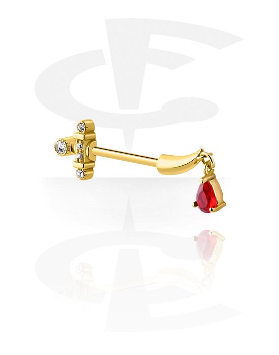 Nipple Piercings, Nipple Barbell with sword design and crystal stones, Gold Plated Surgical Steel 316L