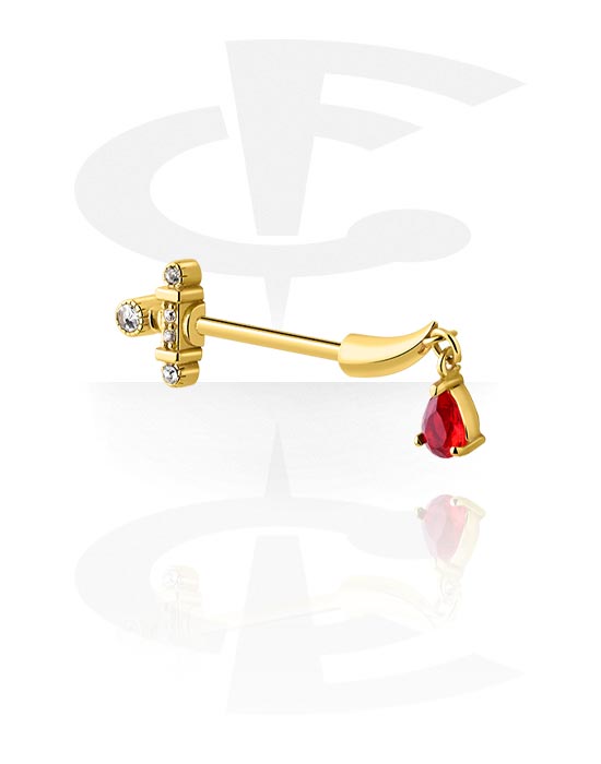 Nipple Piercings, Nipple Barbell with sword design and crystal stones, Gold Plated Surgical Steel 316L