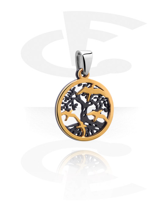 Pendants, Pendant "Tree of Life", Surgical Steel 316L, Gold Plated Surgical Steel 316L