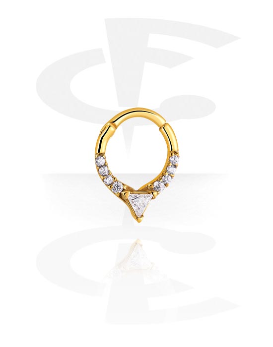 Piercing Ringe, Piercing-clicker (kirurgisk stål, guld, blank finish) med krystaller, Forgyldt kirurgisk stål 316L