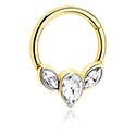 Anneaux, Piercing clicker (acier chirurgical, or, finition brillante) avec pierres en cristal, Acier chirugical 316L ,  Plaqué or