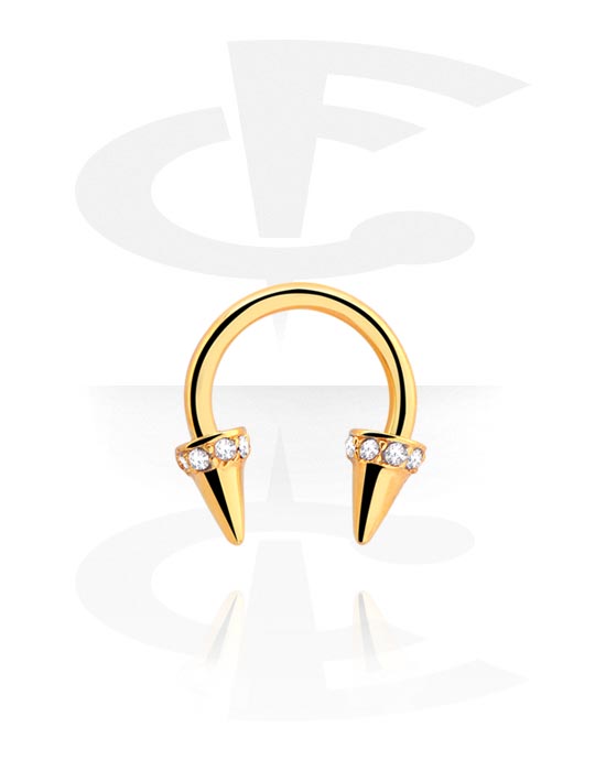 Circular Barbells, Circular Barbell with cones and crystal stones, Gold Plated Surgical Steel 316L