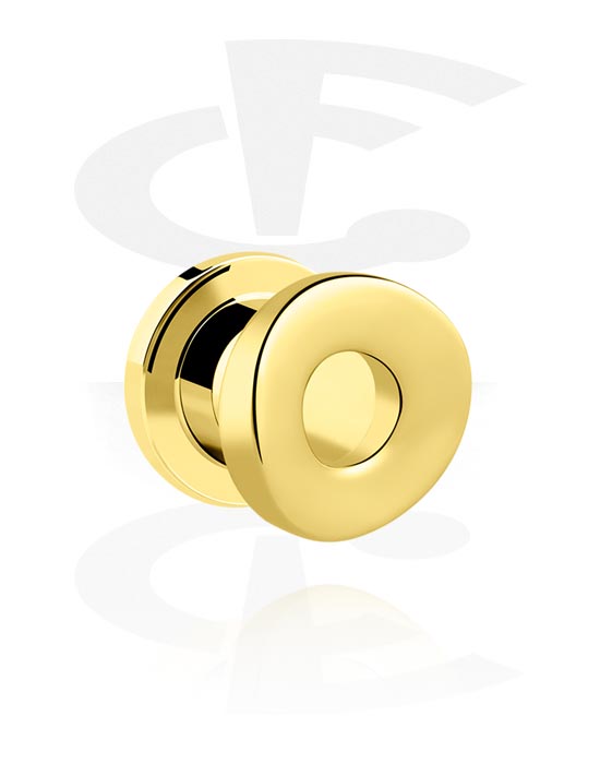 Tunnels & Plugs, Screw-on tunnel (surgical steel, gold, shiny finish) with concave front, Gold Plated Surgical Steel 316L