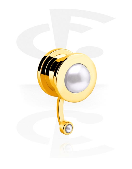 Tunnels & Plugs, Screw-on tunnel (surgical steel, gold, shiny finish) with shimmery dome, Gold Plated Surgical Steel 316L