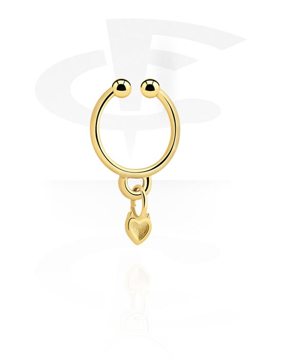 Fake Piercings, Fake septum with heart charm, Gold Plated Surgical Steel 316L