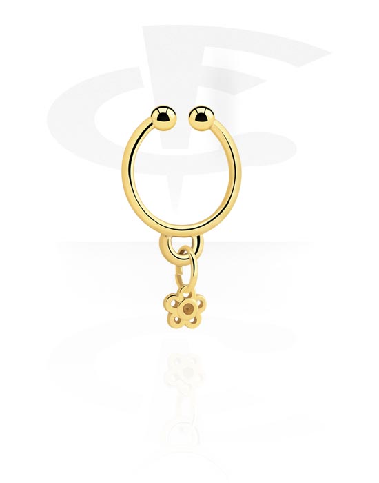 Fake Piercings, Fake septum with flower charm, Gold Plated Surgical Steel 316L