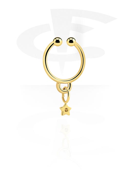 Fake Piercings, Fake septum with star charm, Gold Plated Surgical Steel 316L