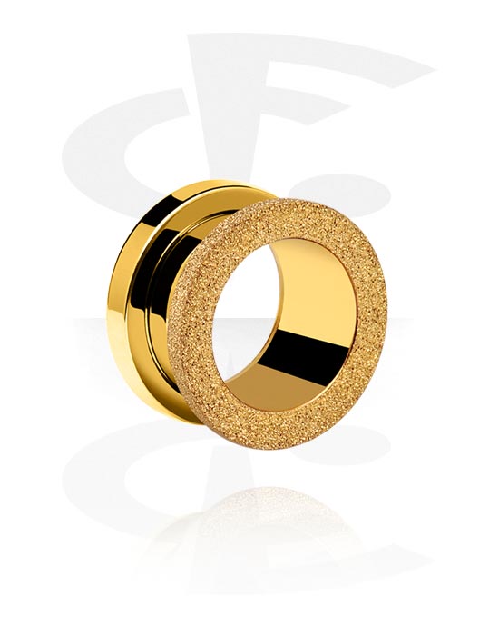 Tunnels & Plugs, Screw-on tunnel (surgical steel, gold, shiny finish) with diamond look, Gold Plated Surgical Steel 316L