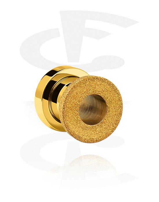 Tunnels & Plugs, Screw-on tunnel (surgical steel, gold, shiny finish) with diamond look, Gold Plated Surgical Steel 316L