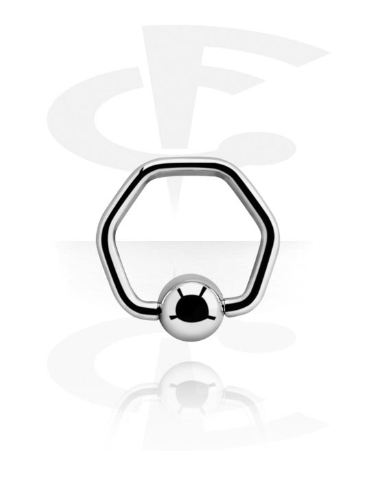 Anéis piercing, Ball closure ring hexagonal (aço cirúrgico, prata, acabamento brilhante), Aço cirúrgico 316L