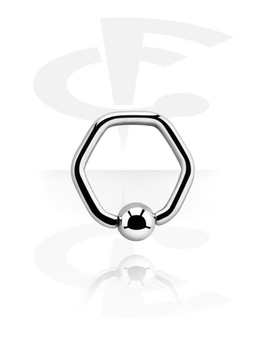 Anéis piercing, Ball closure ring hexagonal (aço cirúrgico, prata, acabamento brilhante), Aço cirúrgico 316L