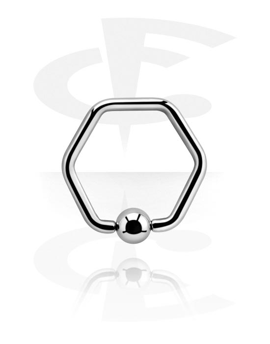 Piercing Rings, Hexagon-shaped ball closure ring (surgical steel, silver, shiny finish), Surgical Steel 316L