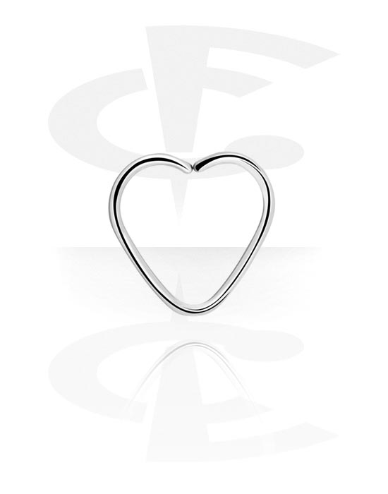 Piercingringen, Hartvormige doorlopende ring (chirurgisch staal, zilver, glanzende afwerking), Chirurgisch staal 316L