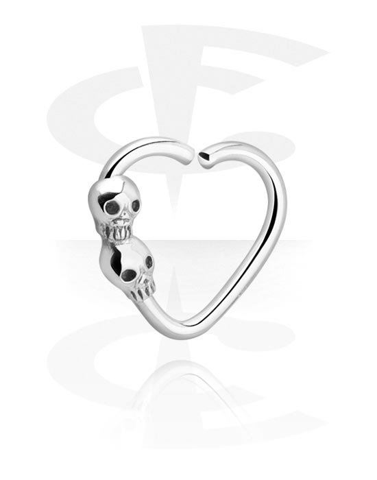 Piercing Rings, Heart-shaped continuous ring (surgical steel, silver, shiny finish) with skull design
