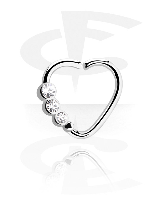 Piercing ad anello, Continuous ring a cuore (acciaio chirurgico, argento, finitura lucida) con cristallini, Acciaio chirurgico 316L