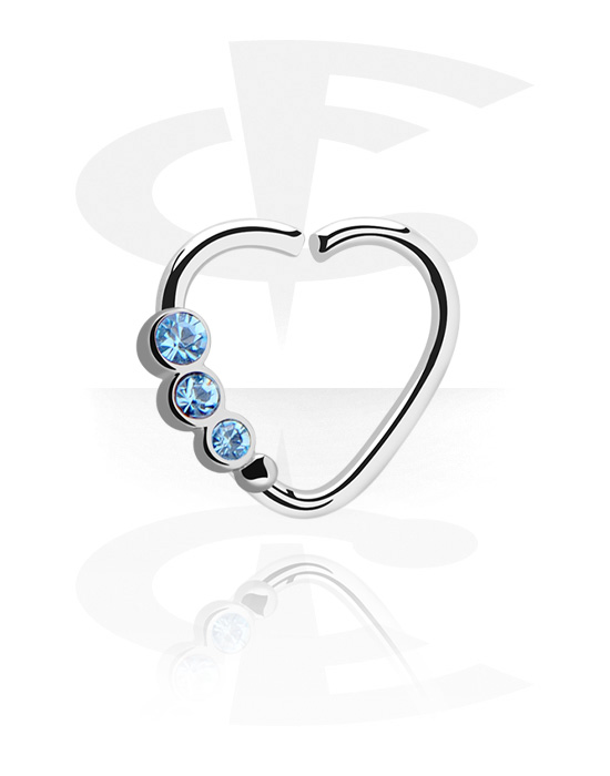 Anéis piercing, Continuous ring em forma de coração (aço cirúrgico, prata, acabamento brilhante) com pedras de cristal, Aço cirúrgico 316L