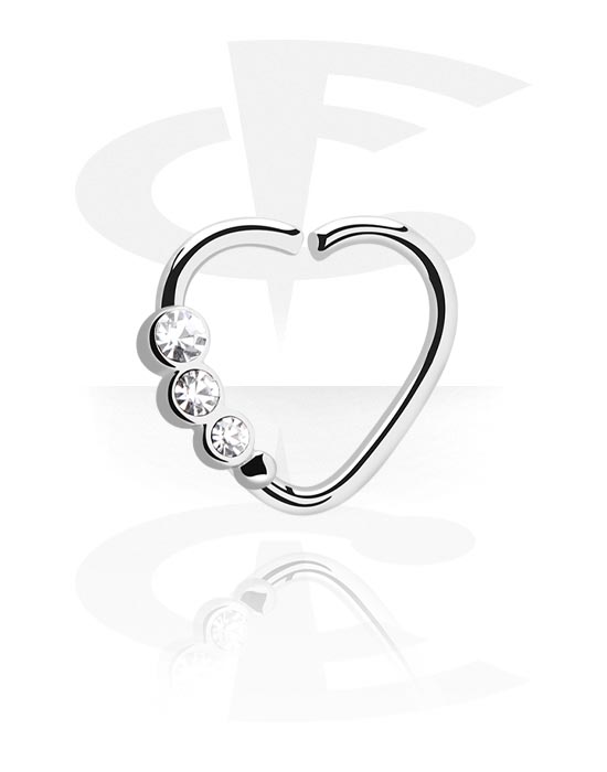 Pírsingové krúžky, Spojitý krúžok v tvare srdca (chirurgická oceľ, strieborná, lesklý povrch) s kryštálové kamene, Chirurgická oceľ 316L
