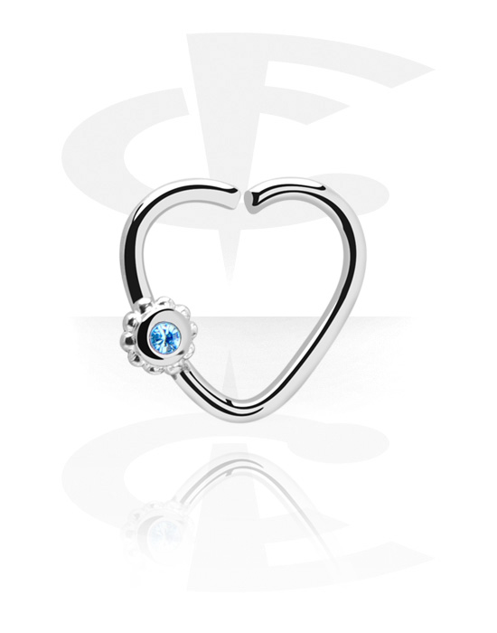 Kółka do piercingu, Kółko rozginane w kształcie serca (stal chirurgiczna, srebro, błyszczące wykończenie) z z kryształem, Stal chirurgiczna 316L
