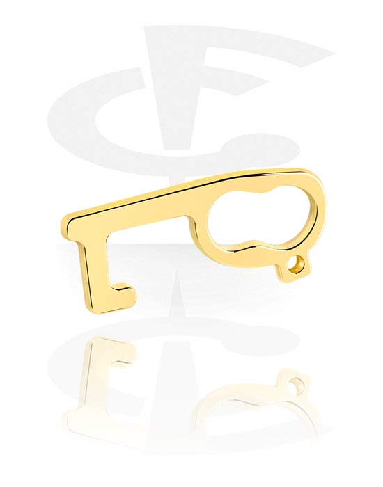 Keychains, Non-contact Door Opener, Gold Plated Brass