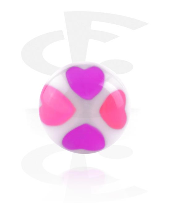 Kuličky, kolíčky a další, Kulička pro tyčinky se závitem (akryl, různé barvy) s designem srdce, Akryl