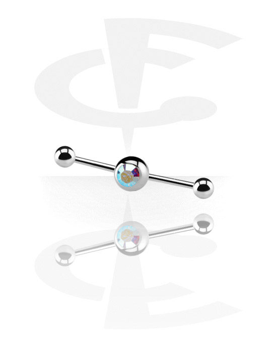 Lige stave, Industrial Barbell med Jeweled Ball, Kirurgisk stål 316L