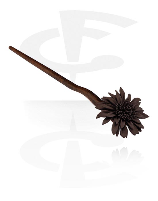Haarschmuck, Haarnadel mit Blume, Holz, Leder