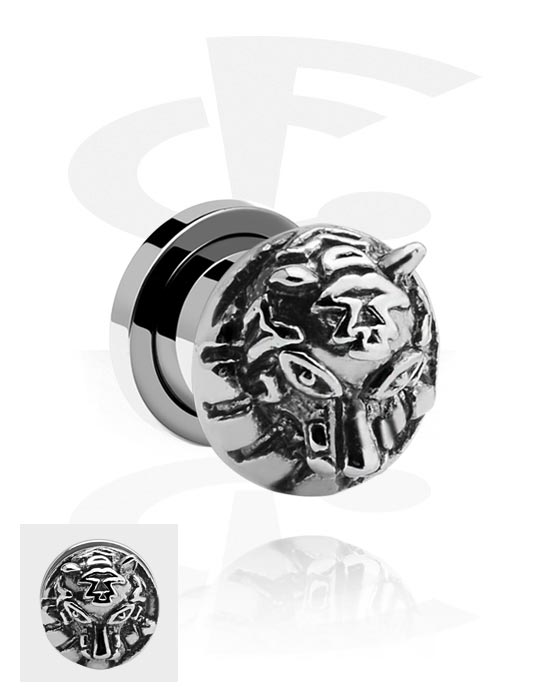 Tunnels & Plugs, Screw-on tunnel (surgical steel, silver, shiny finish) with 3D Motive, Surgical Steel 316L