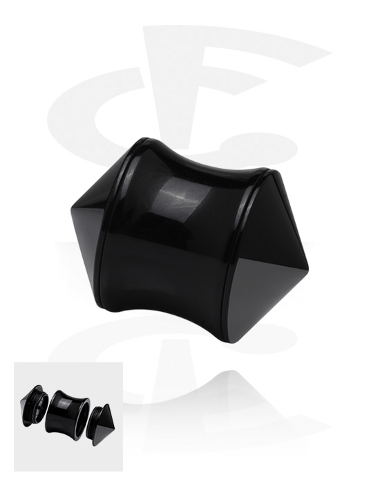 Tunnlar & Pluggar, Double flared plug (acrylic, black) med secret compartment, Akryl
