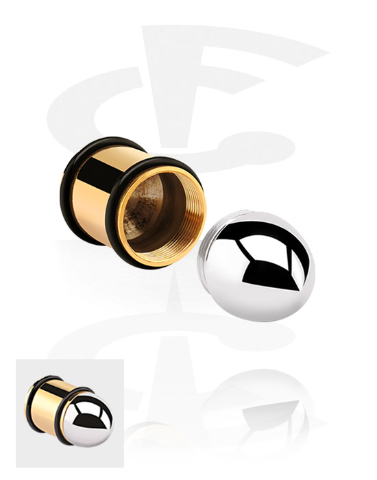 Tunnels & Plugs, Plug (surgical steel, gold, shiny finish) with secret compartment and O-rings, Surgical Steel 316L