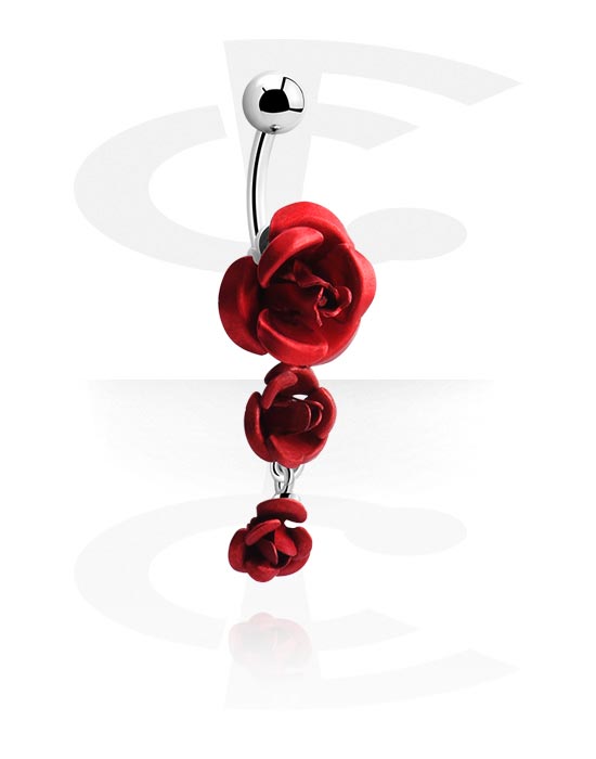 Zahnuté činky, Kroužek do pupíku (chirurgická ocel, stříbrná, lesklý povrch) s designem růže, Chirurgická ocel 316L