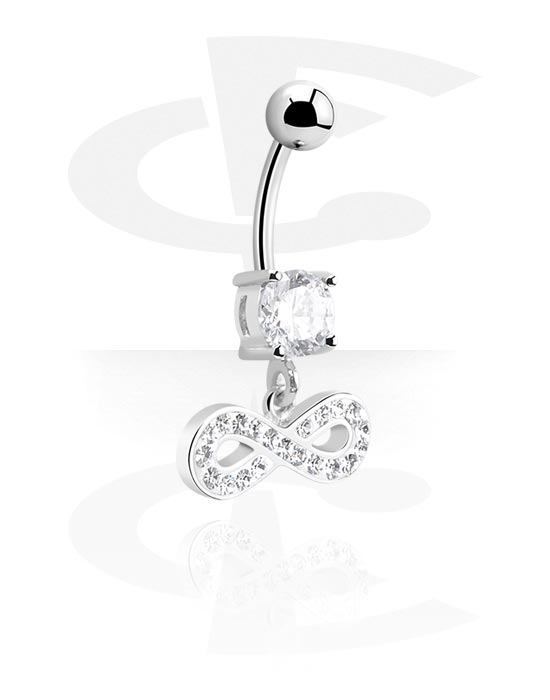 Curved Barbells, Belly button ring (surgical steel, silver, shiny finish) with infinity charm and crystal stones, Surgical Steel 316L