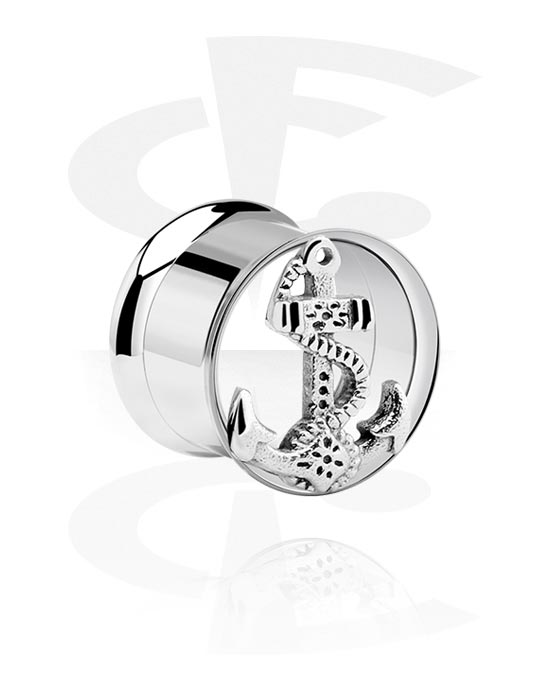 Tunnels & Plugs, Tunnel double flared (acier chirurgical, argent) avec motif ancre, Acier chirurgical 316L