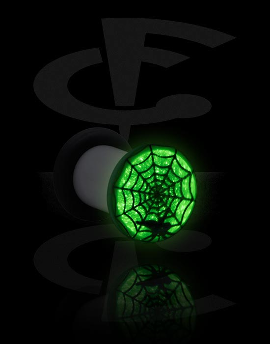 Túneles & plugs, Plug single flared "Glow in the dark" (acrílico) con accesorio tela de araña y O-Ring, Acrílico
