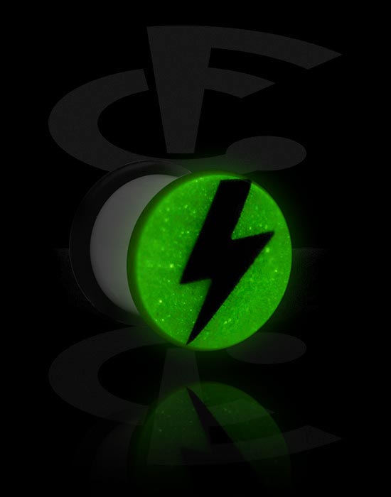 Tunnlar & Pluggar, "Glow in the dark" single flared plug (acrylic) med lightning design och O-Ring, Akryl