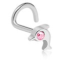 Piercings nez & Septums, Piercing nez incurvé (acier chirurgical, argent, finition brillante) avec motif dauphin et pierre en crystal, Acier chirurgical 316L