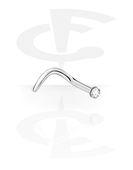 Piercings para o nariz, Stud curvado de nariz (aço cirúrgico, prata, acabamento brilhante) com pedra de cristal, Aço cirúrgico 316L