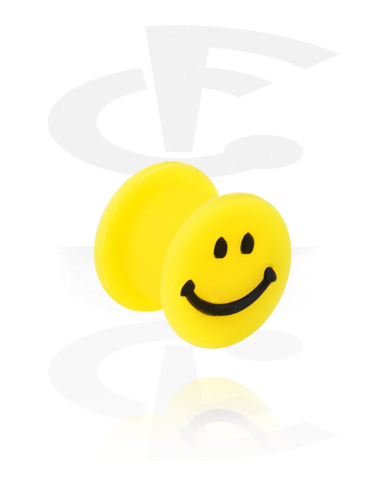 Tunneler & plugger, Dobbeltformet plugg (silikon, gul) med smiley design, Silikon