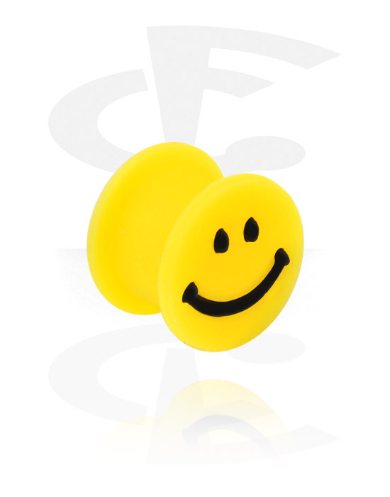 Tunnels & Plugs, Plug double flared (silicone, jaune) avec motif smiley, Silicone